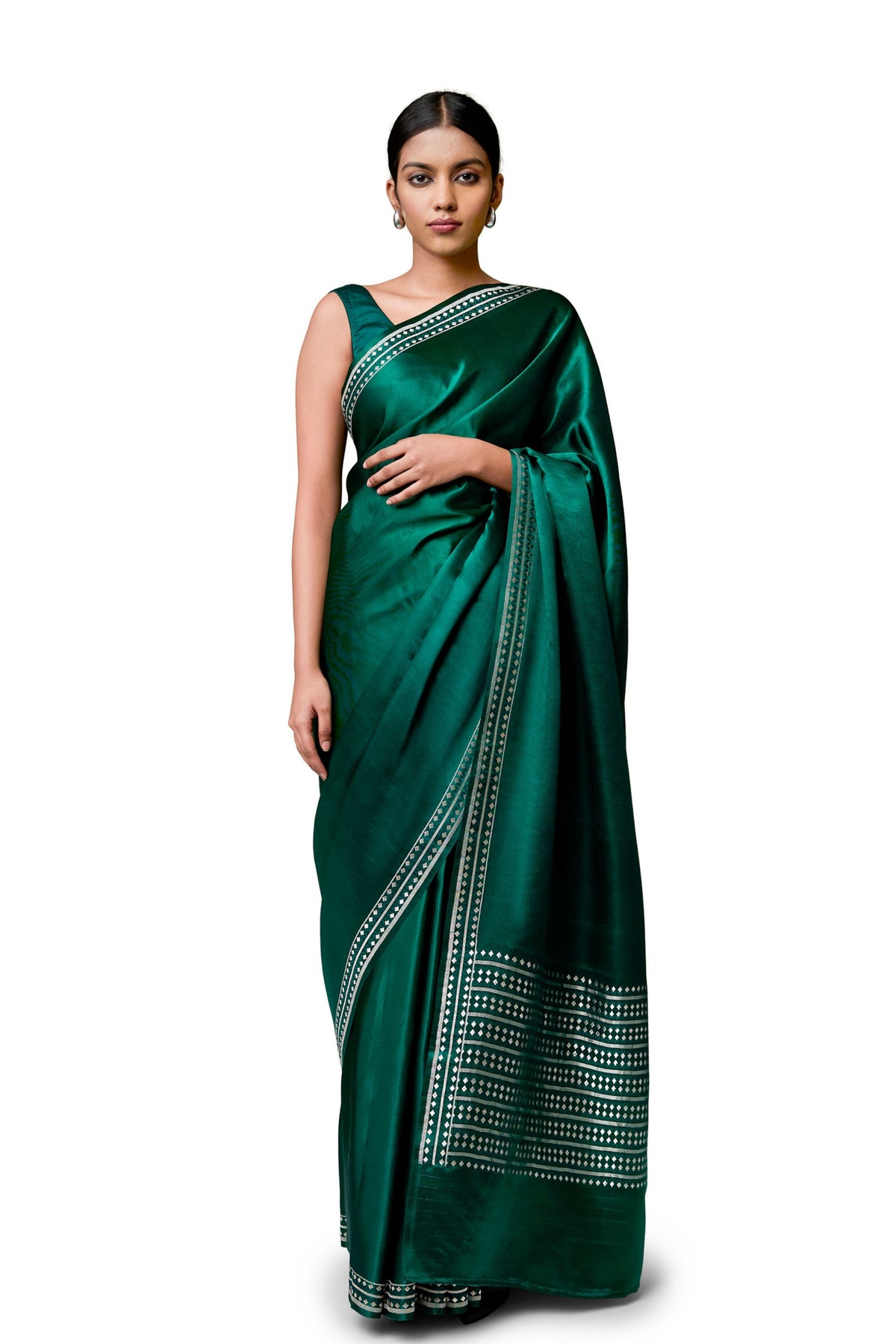 Dark Green Gajji Satin Saree