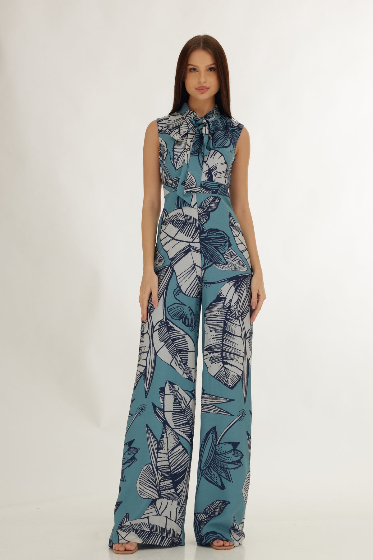 Blue and White Floral Jumpsuit
