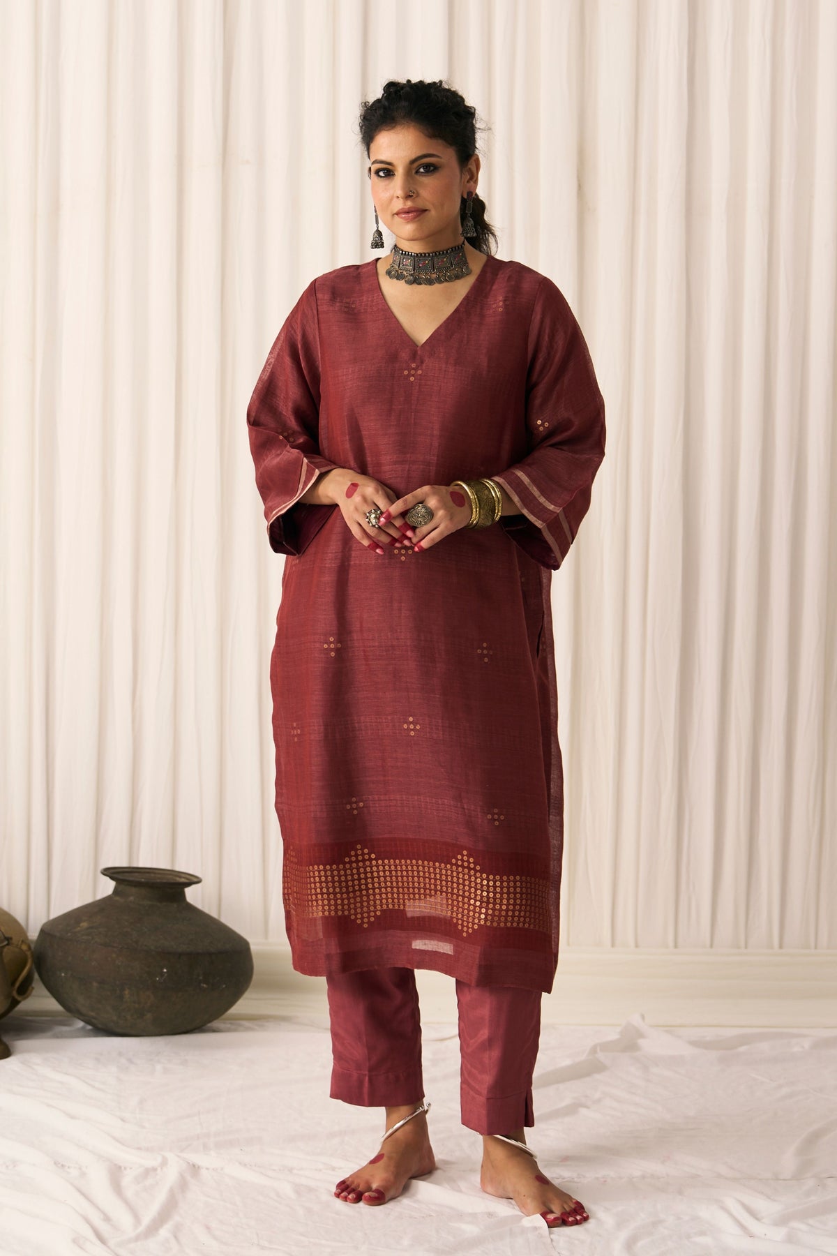 Bindu Maroon Kurta Set