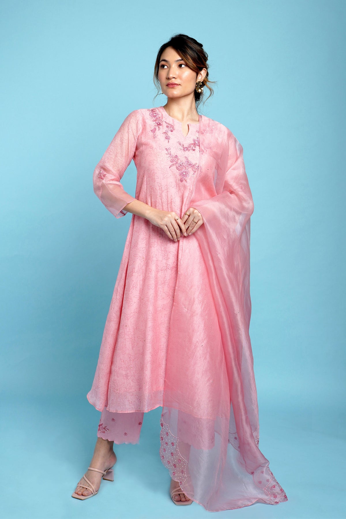Pink Mul Chanderi Kurta Set