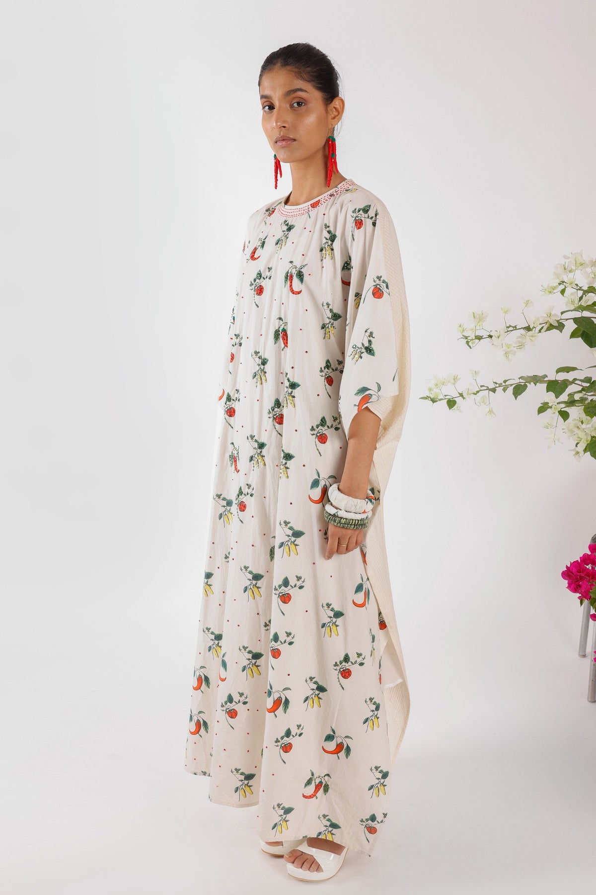 Seersucker Embroidered Kaftan
