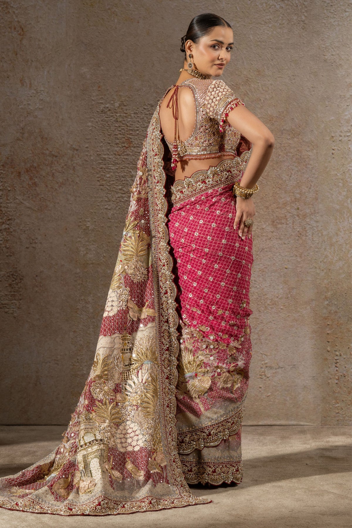 Red Embellished Pichwai Saree