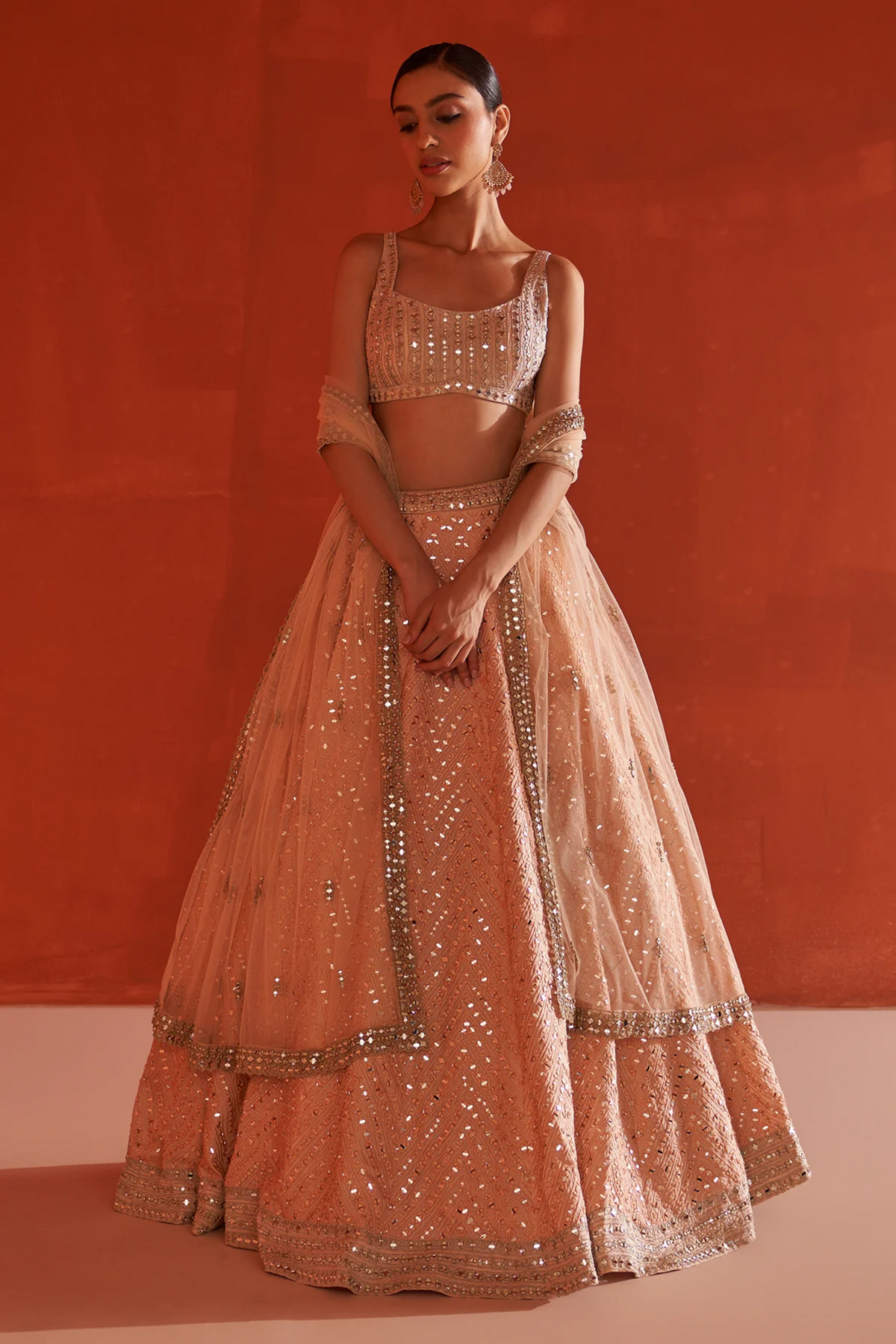 Peach Raw Silk Lehenga Set