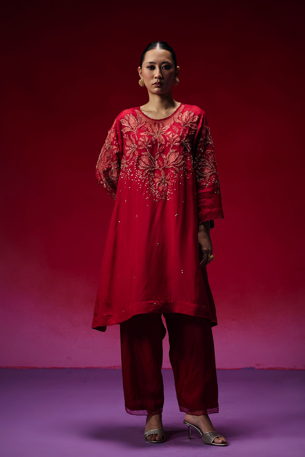 Ruby Floral Appliqué Kurta Set