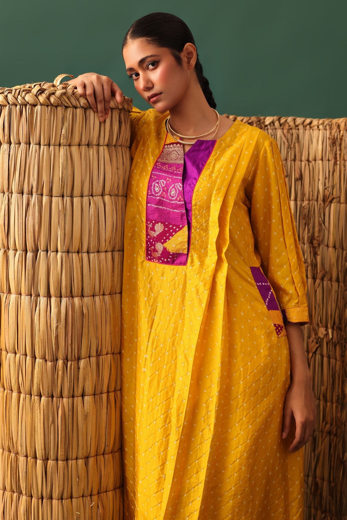 Mustard Bandhani Kurta Set
