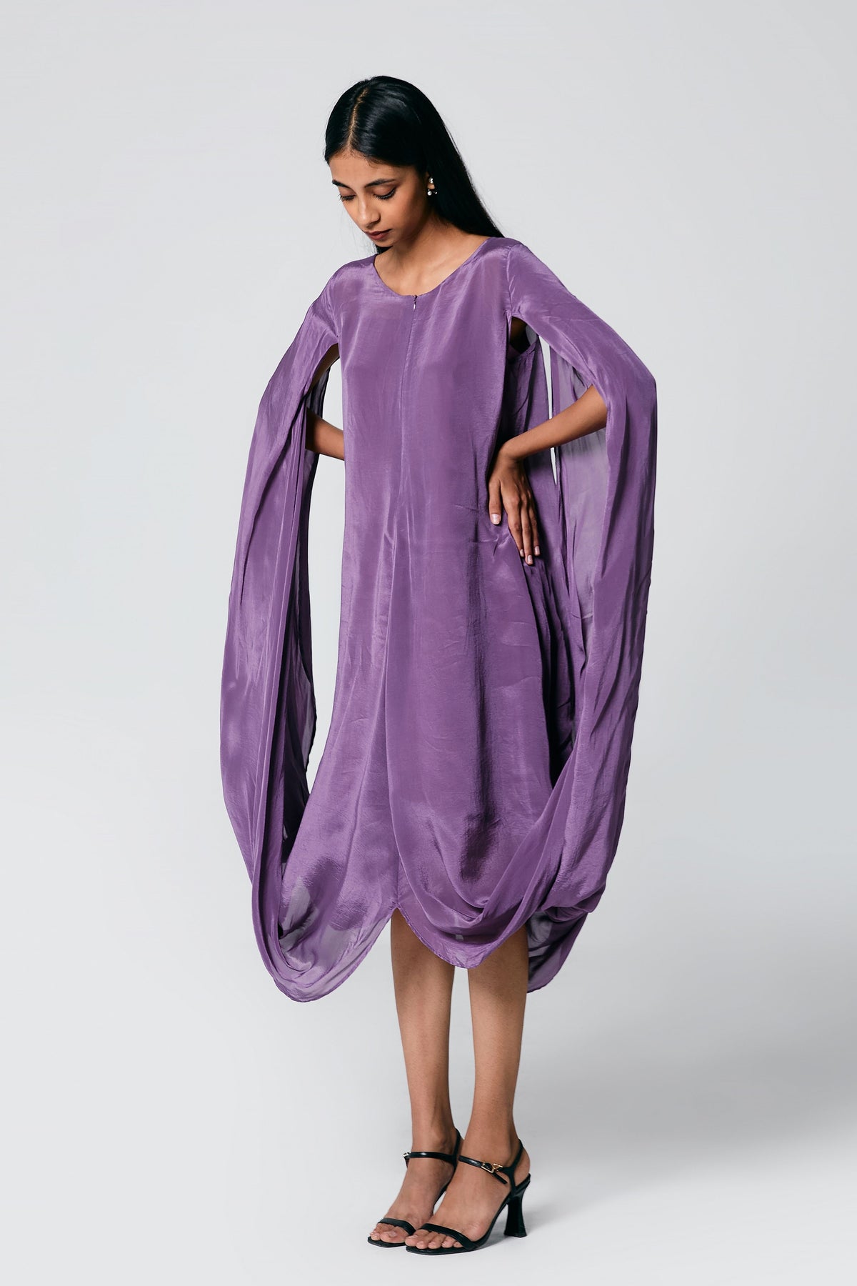 Lilac Cape-Style Sleeve Cowl Dress