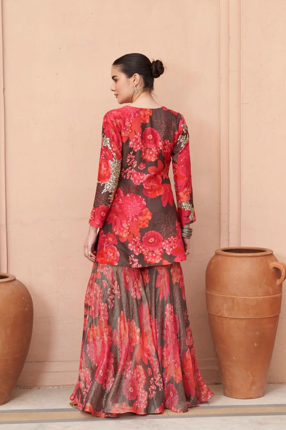Brown Moroccan Sequin Scallop Sharara Set