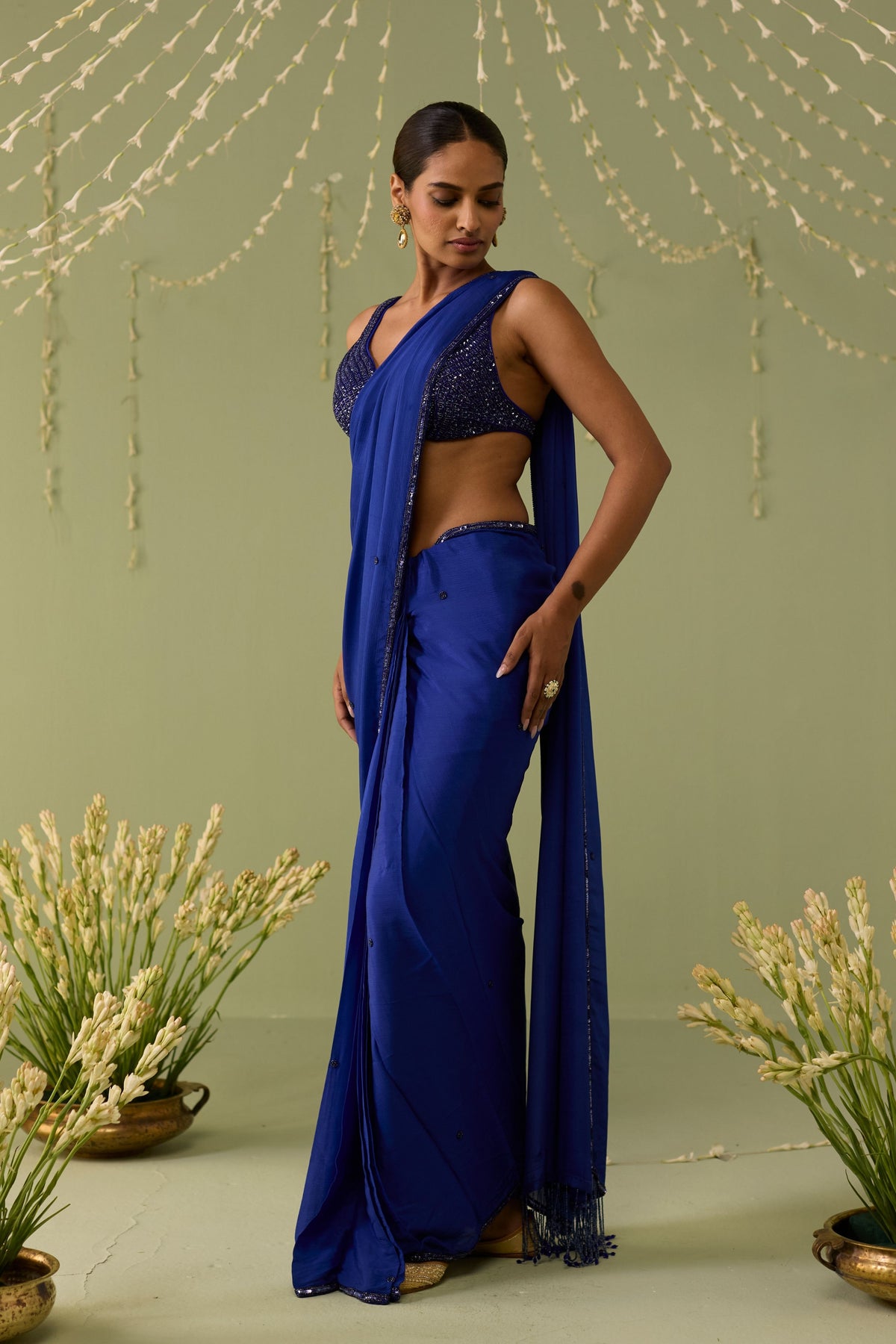 Blue Chiffon Saree Set