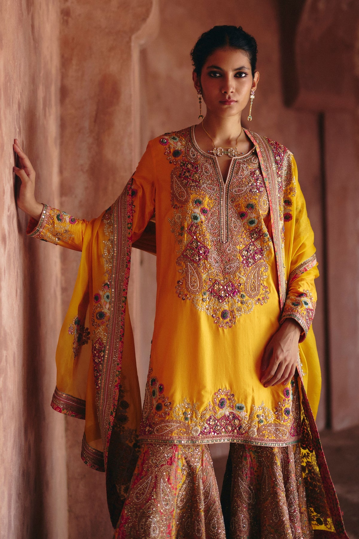 Yellow Gulrez Sharara Set