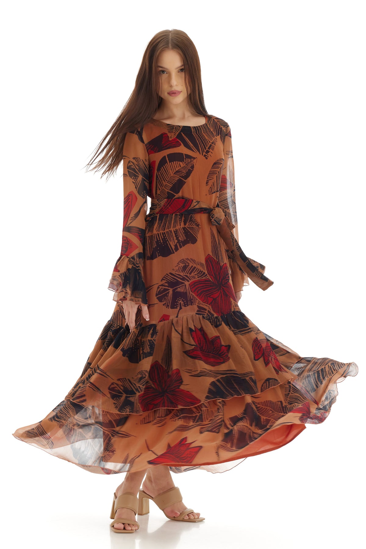 Orange Floral Long Dress