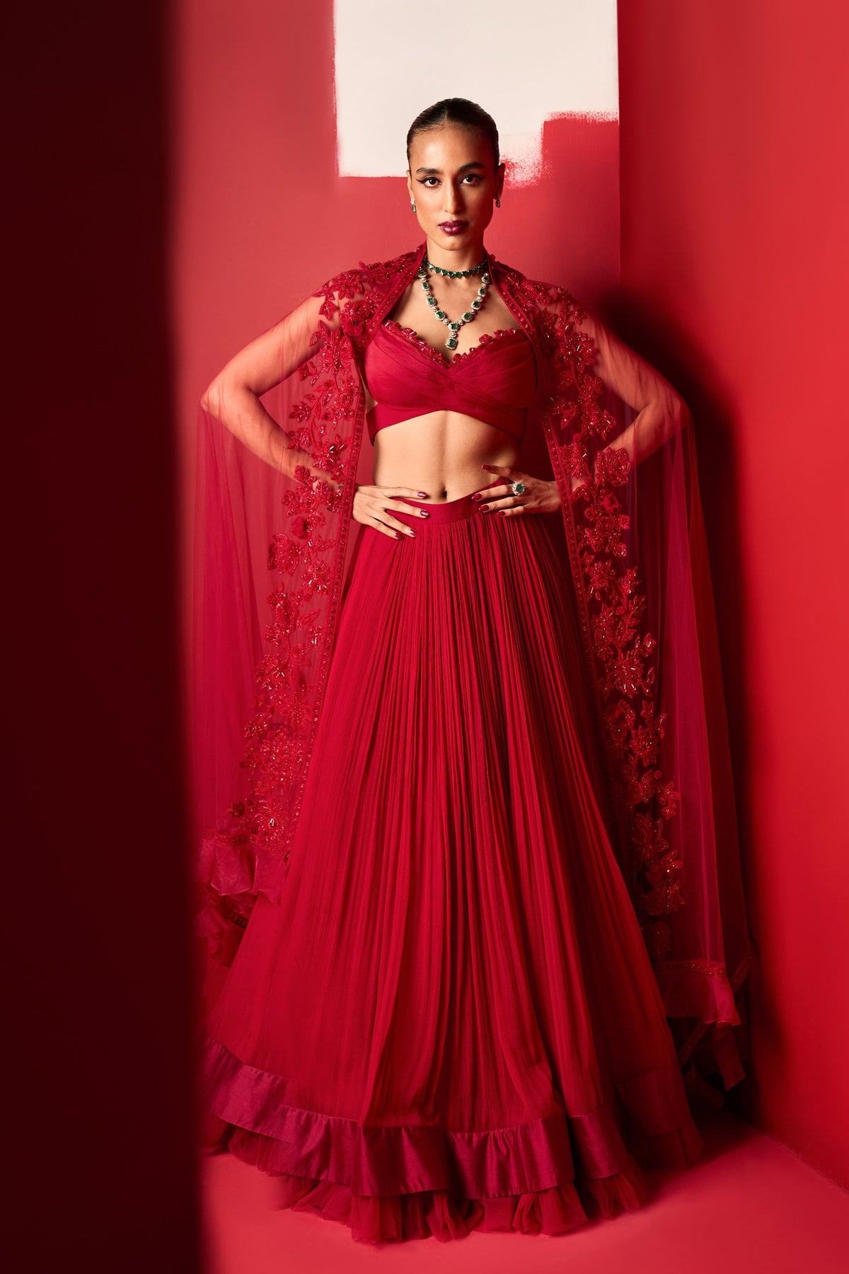 Qaifa Red Lehenga Set