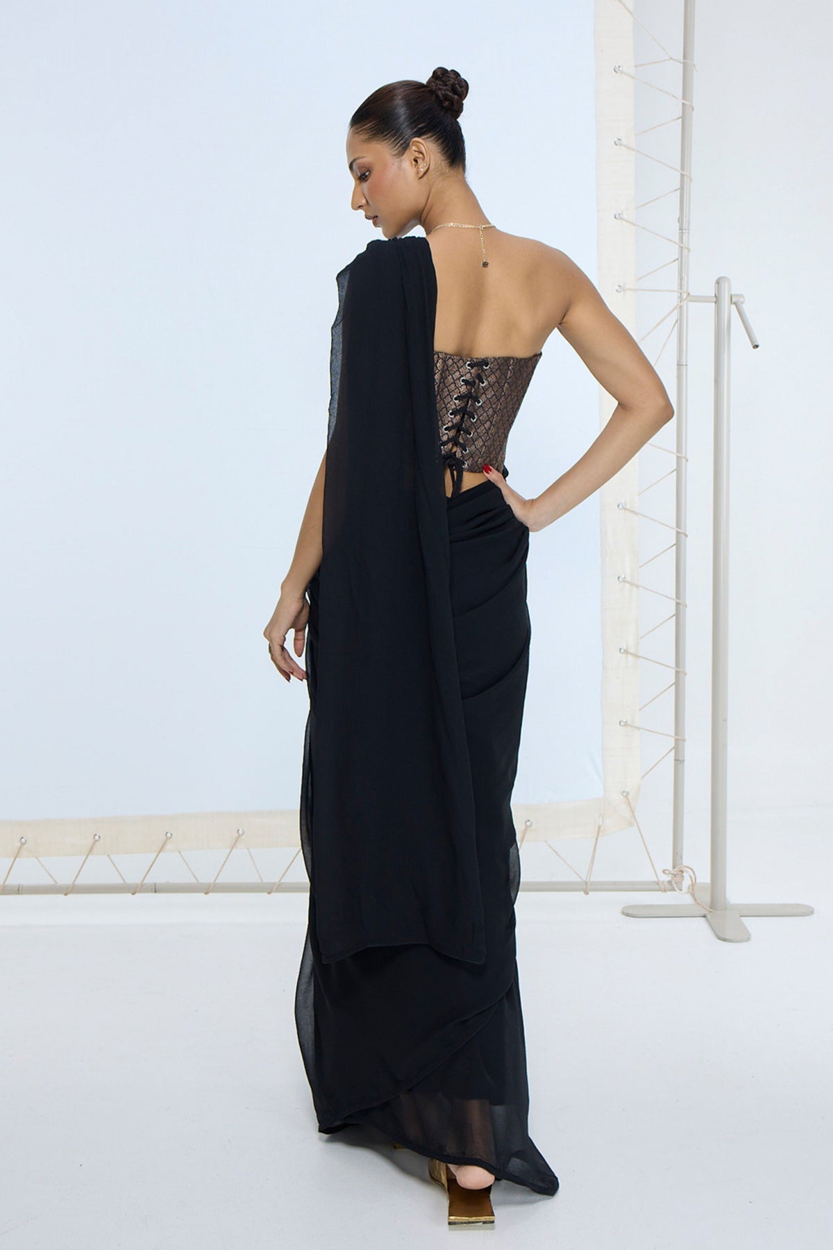 Midnight Black Brooch Saree