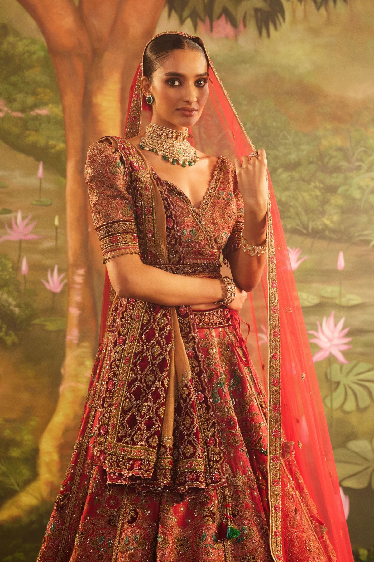 Zardozi Red Brocade Lehenga Set