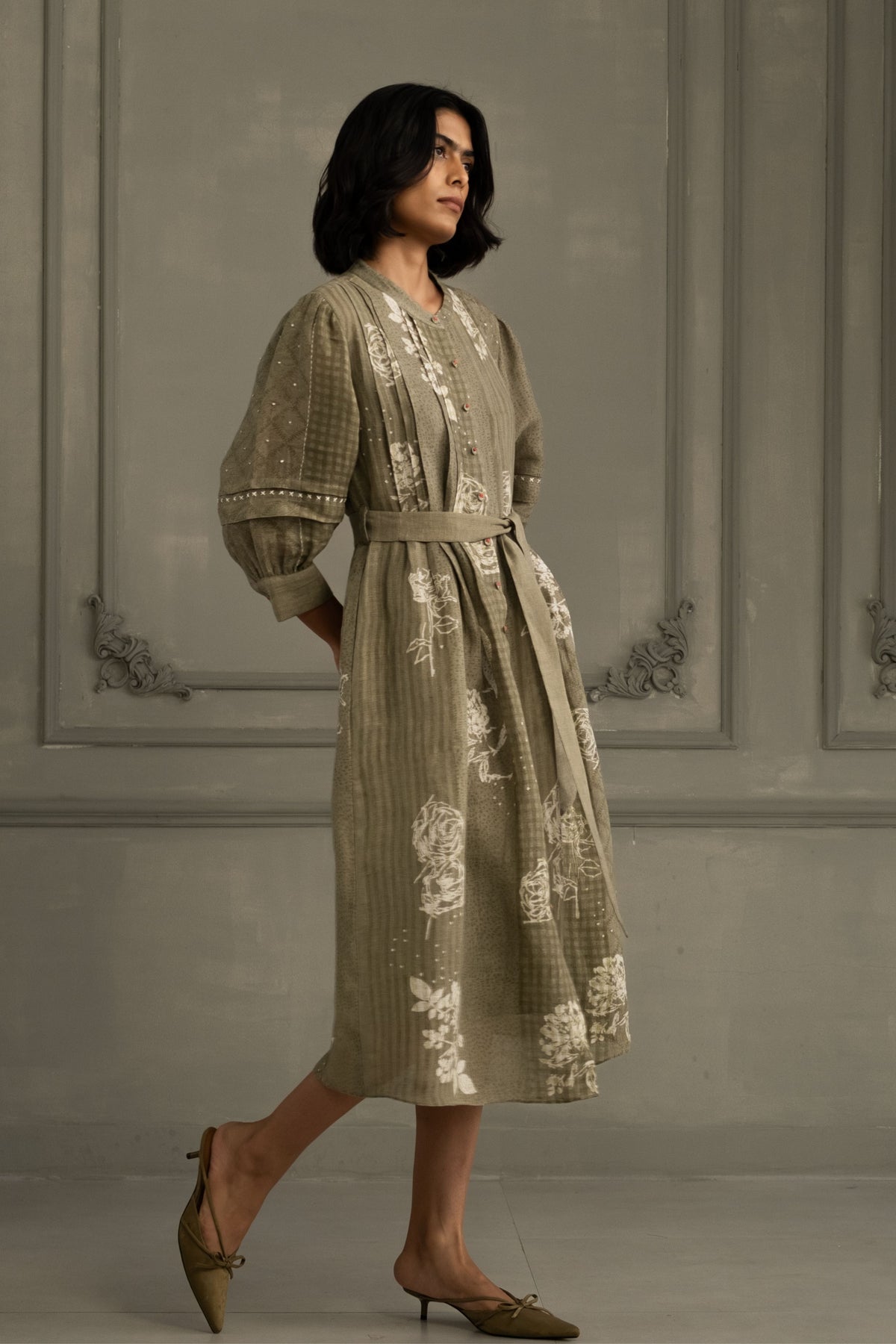 Sage Print Linen Dress
