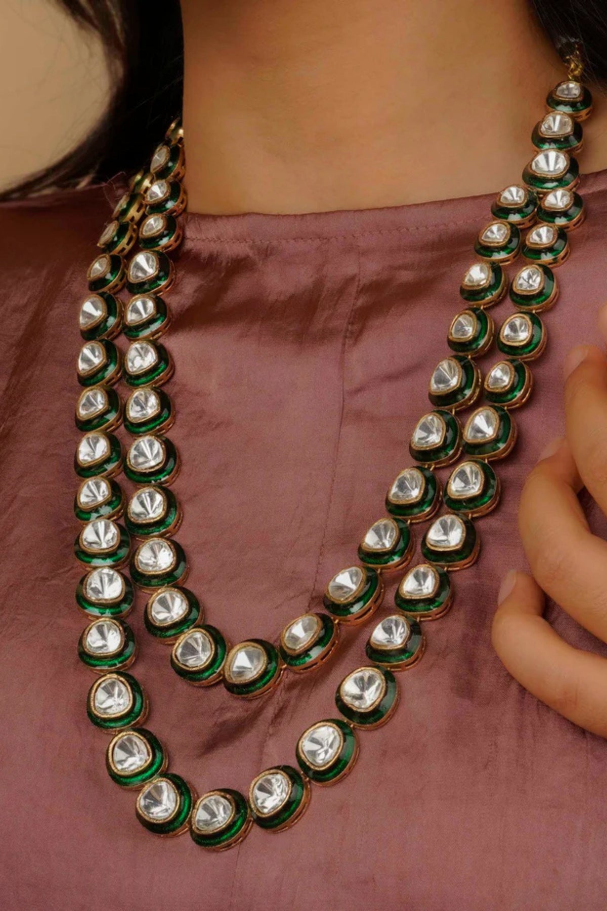 Green Color Contemporary Necklace Set
