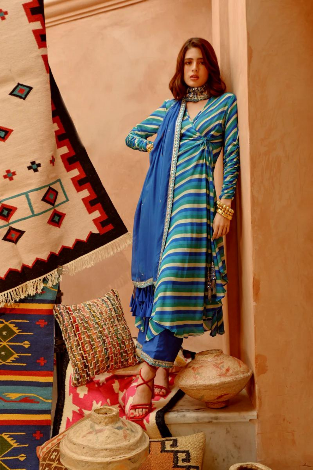 Cobalt Blue Wrap Angrakha Set