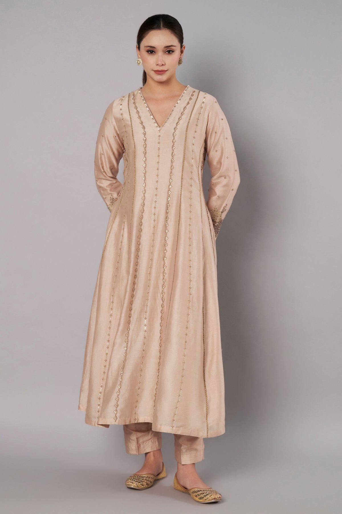 Spring Halo Champagne Anarkali Set