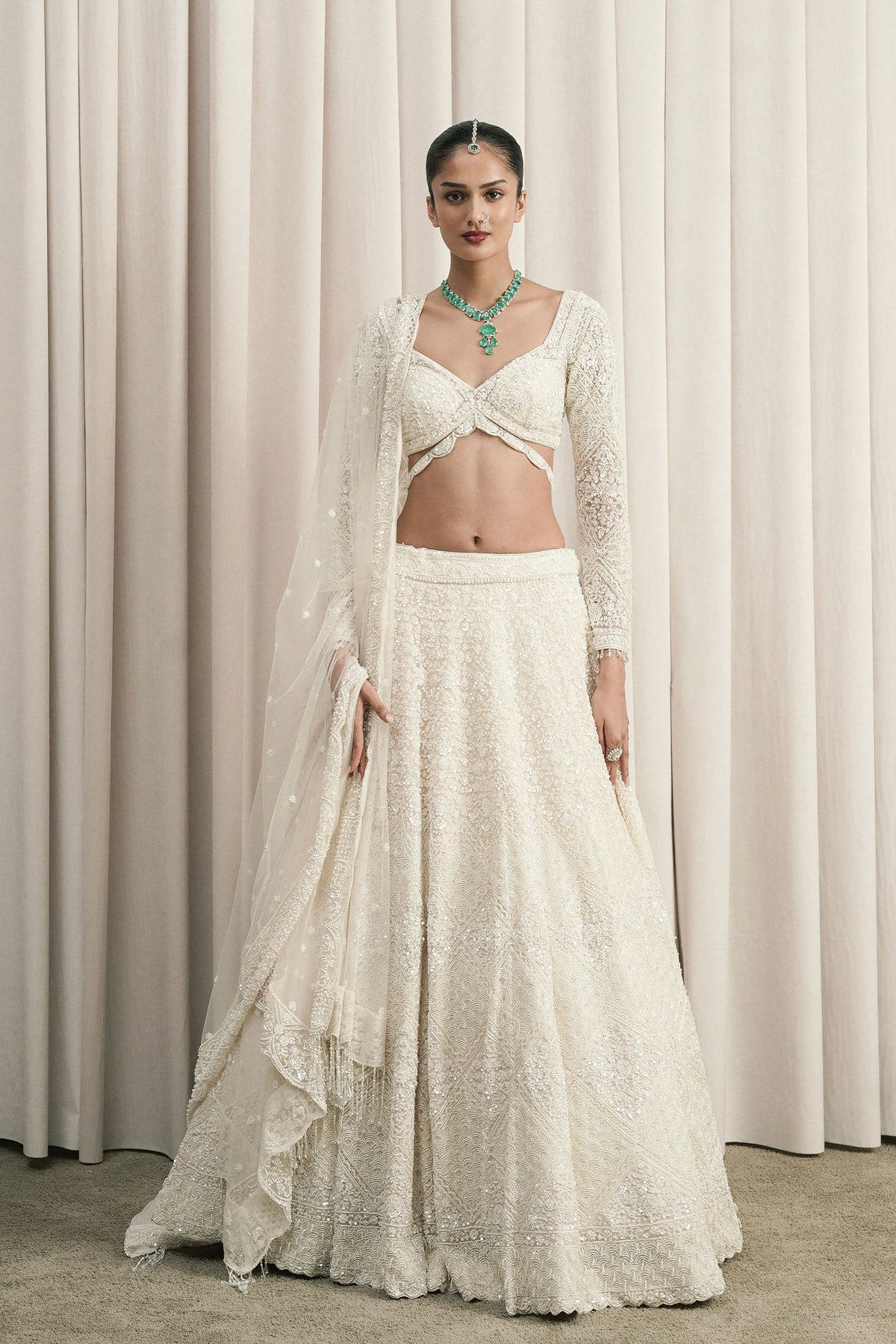 Ivory Sequin Appliqué Lehenga Set