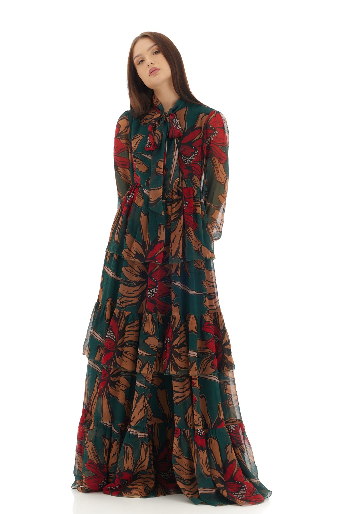 Green and Orange Long Dress