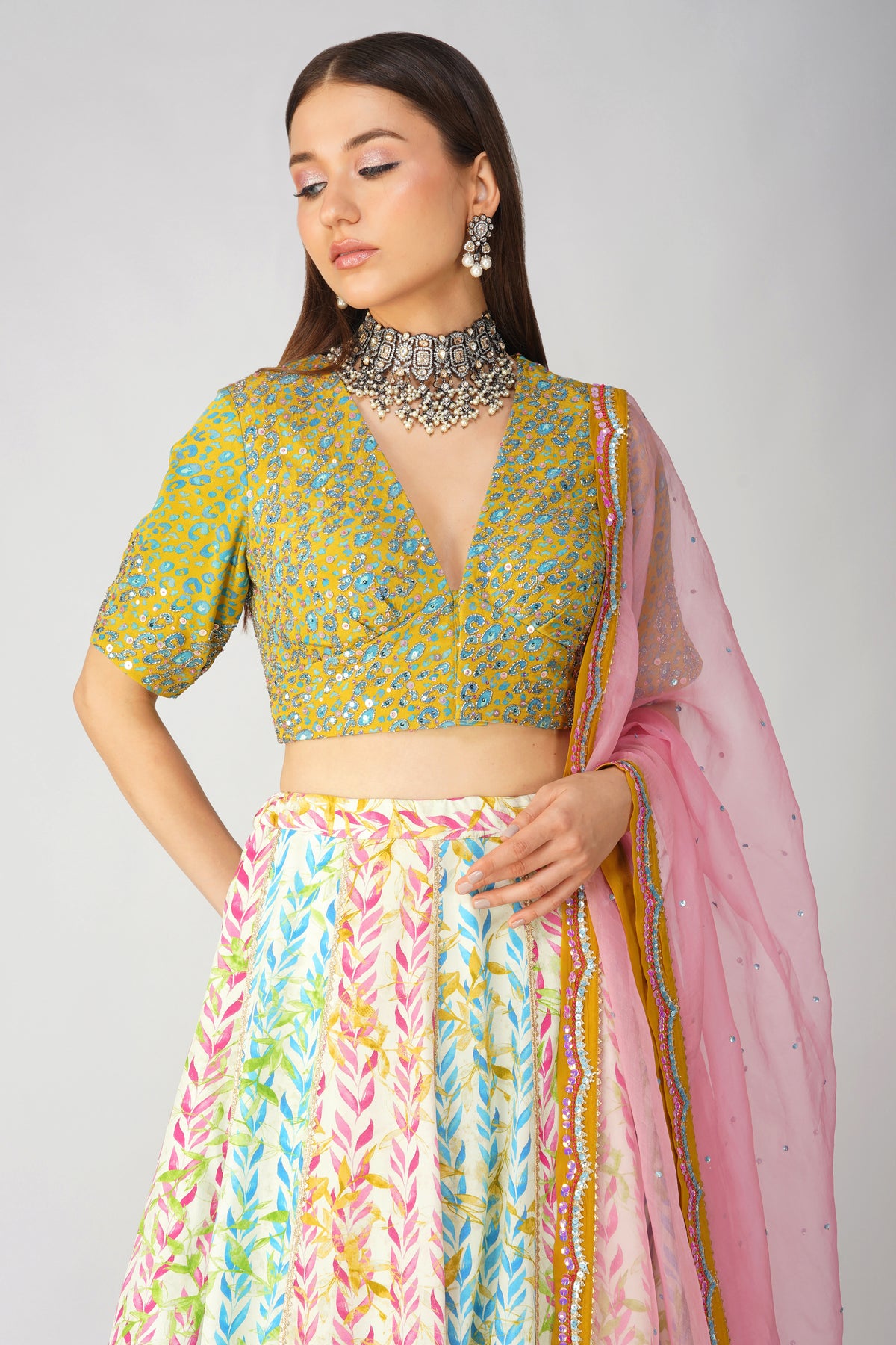 Leaf Print Lehenga Set