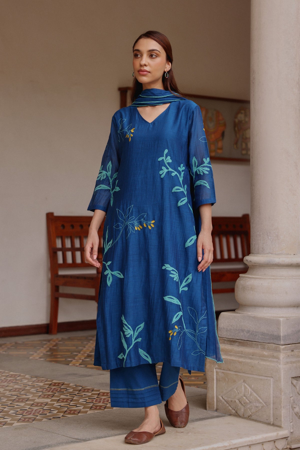 Indigo Bloom Applique Kurta Set