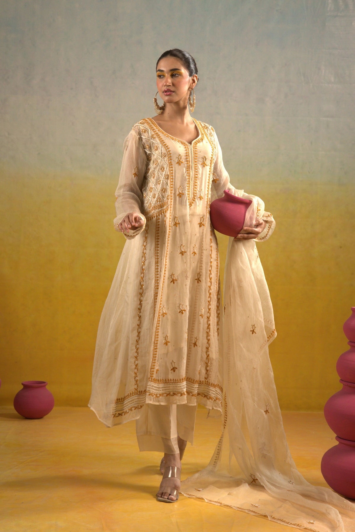 Ivory Chikankari Kalidar Set
