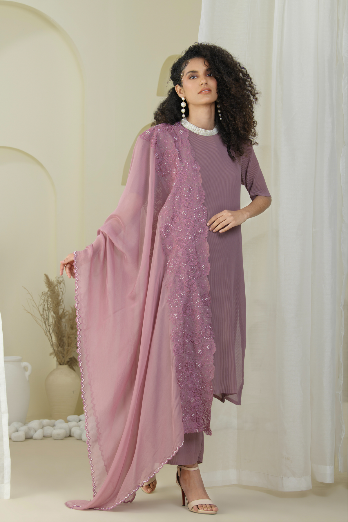 Dark Mauve Kurta With Dupatta