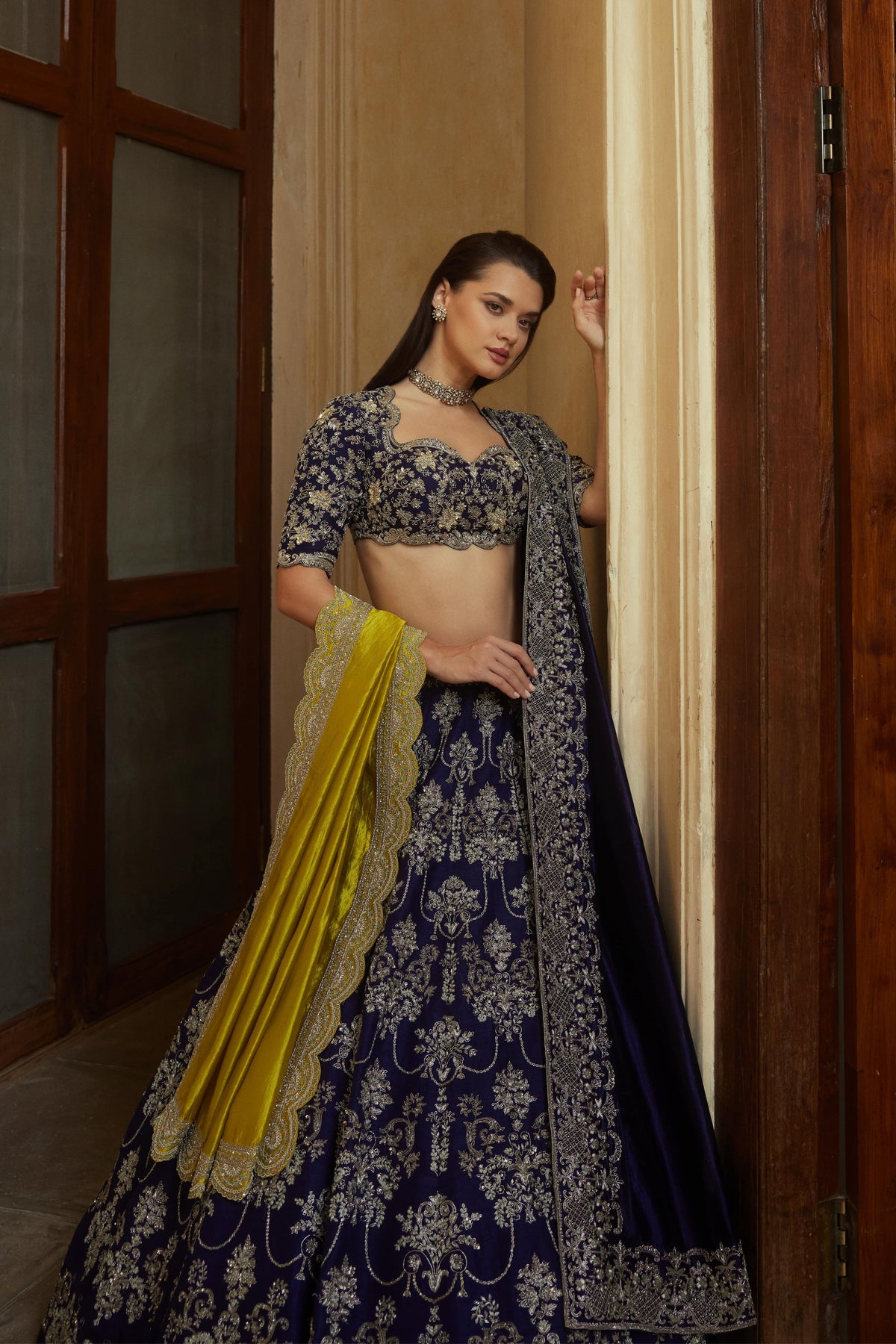 Embroidered Lehenga Set With Mustard Dupatta