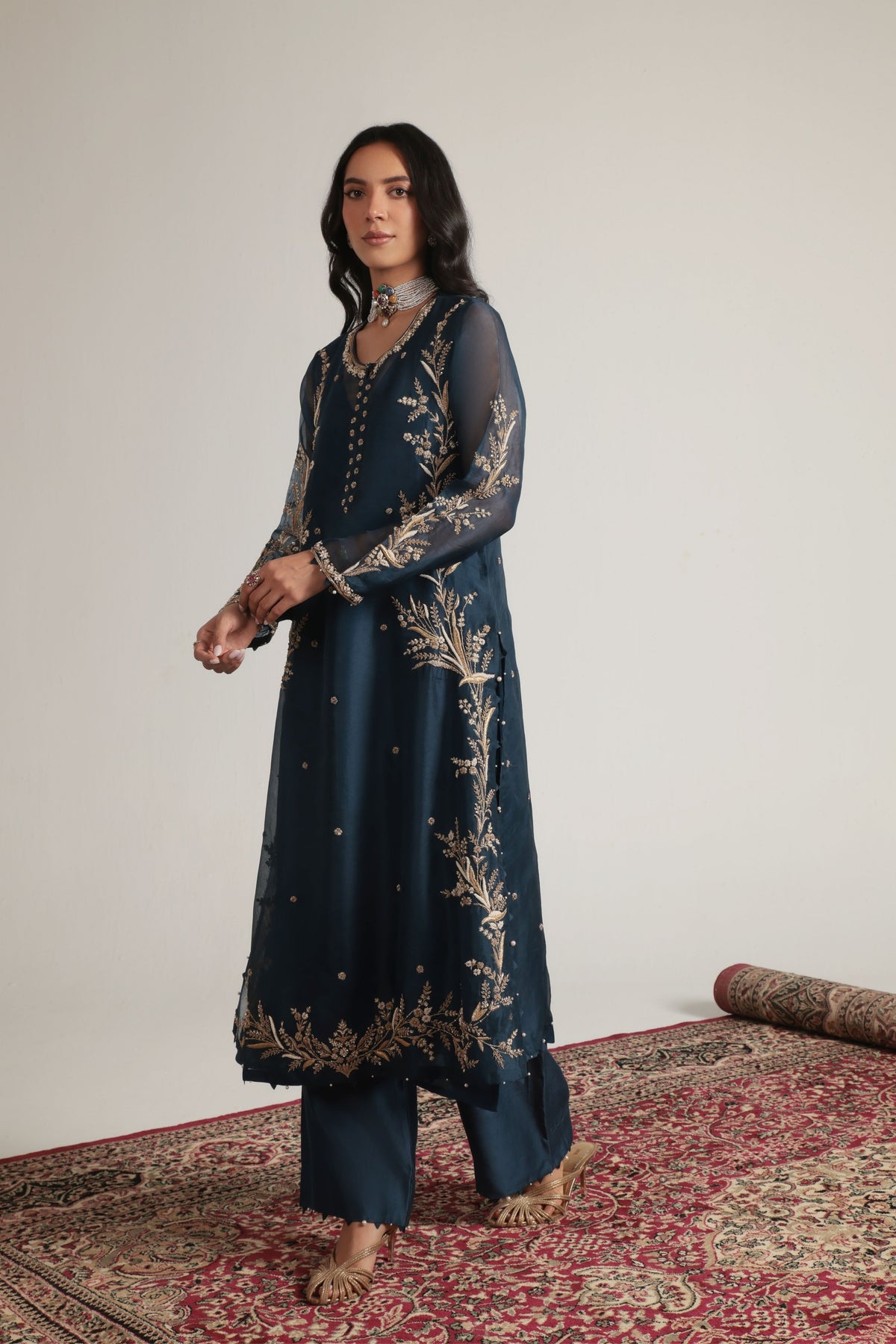Blue Light Phool Patti Kurta Set