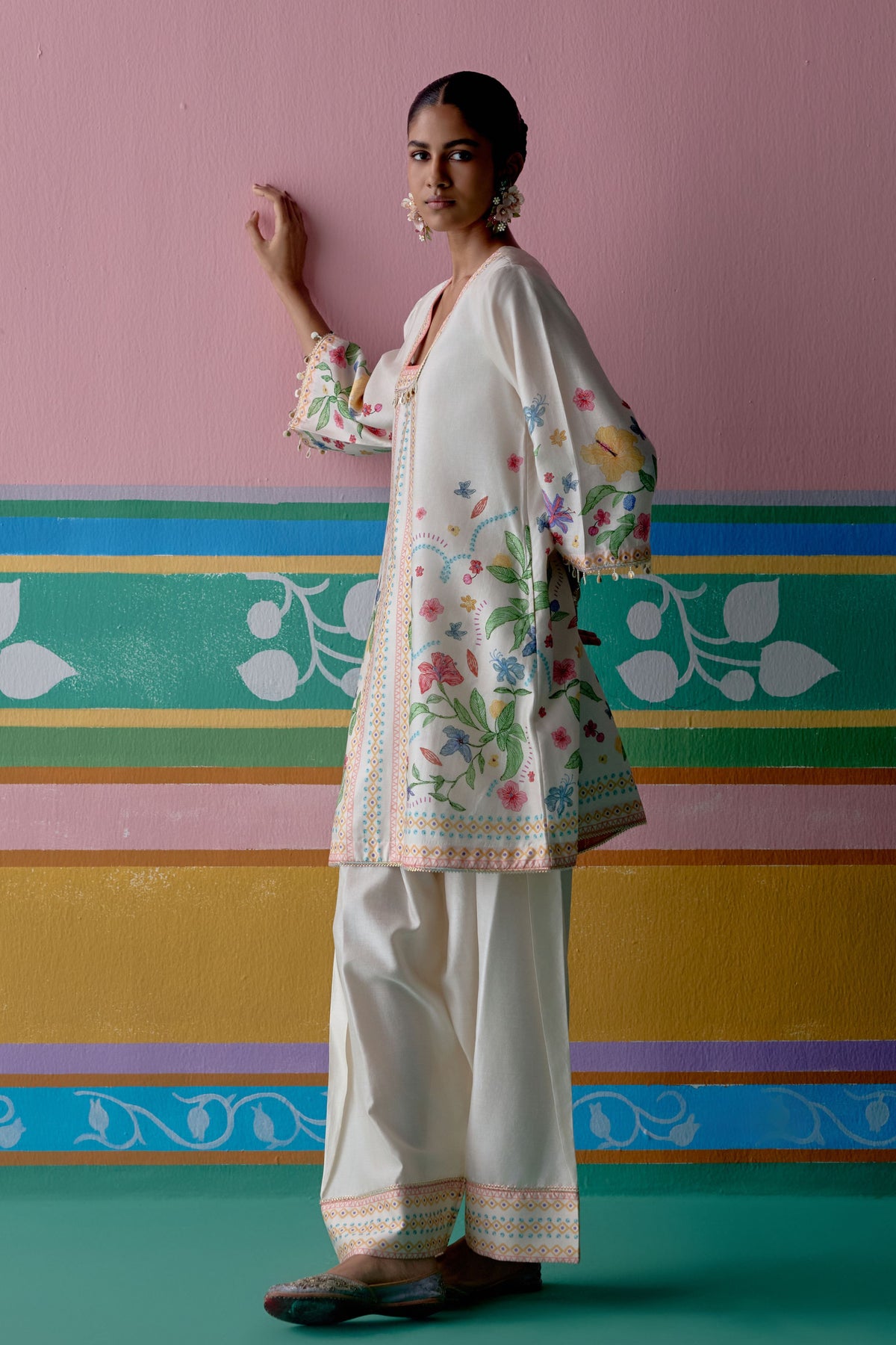 Ecru Floral Kurta Set
