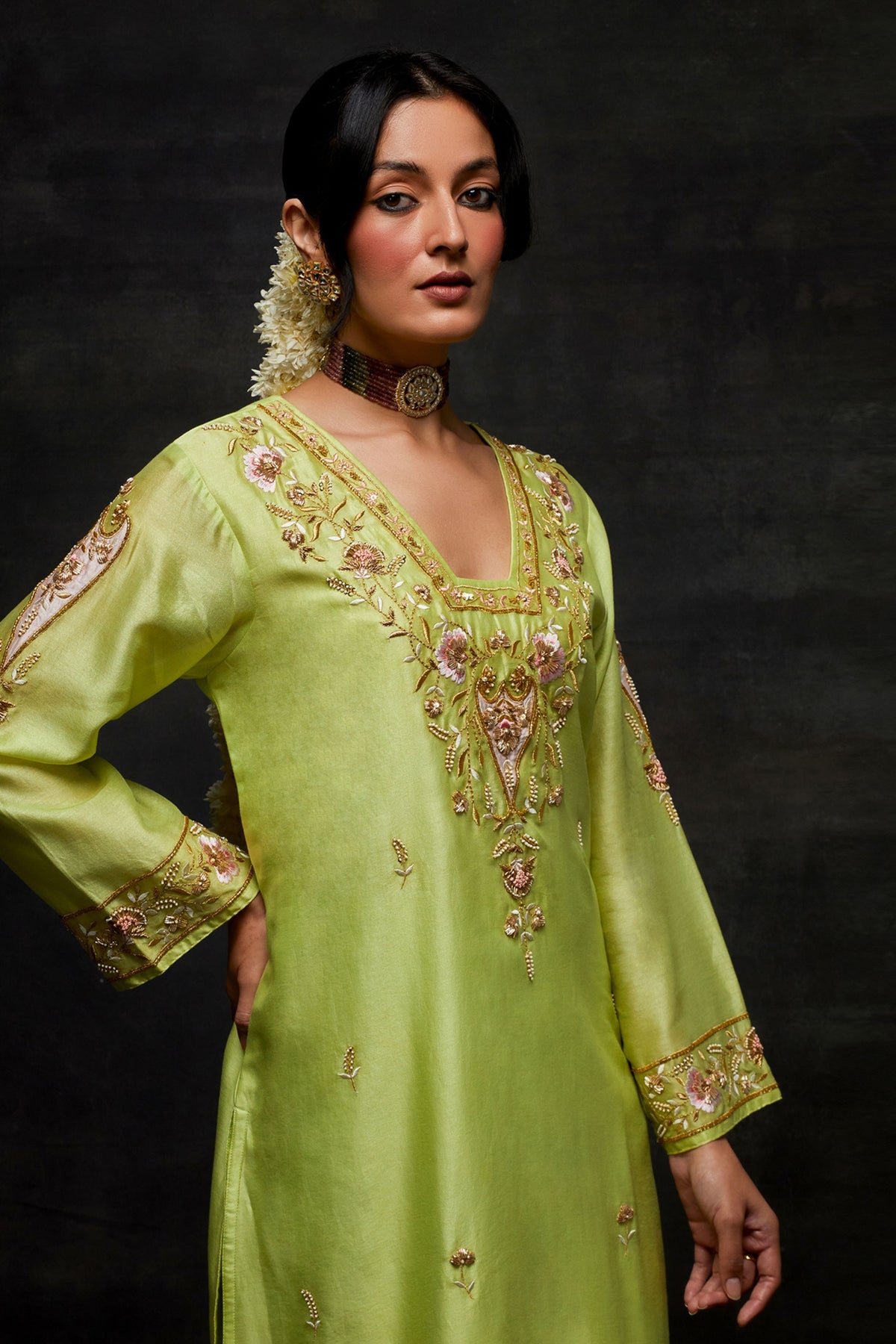 Green Yoke Kurta Set