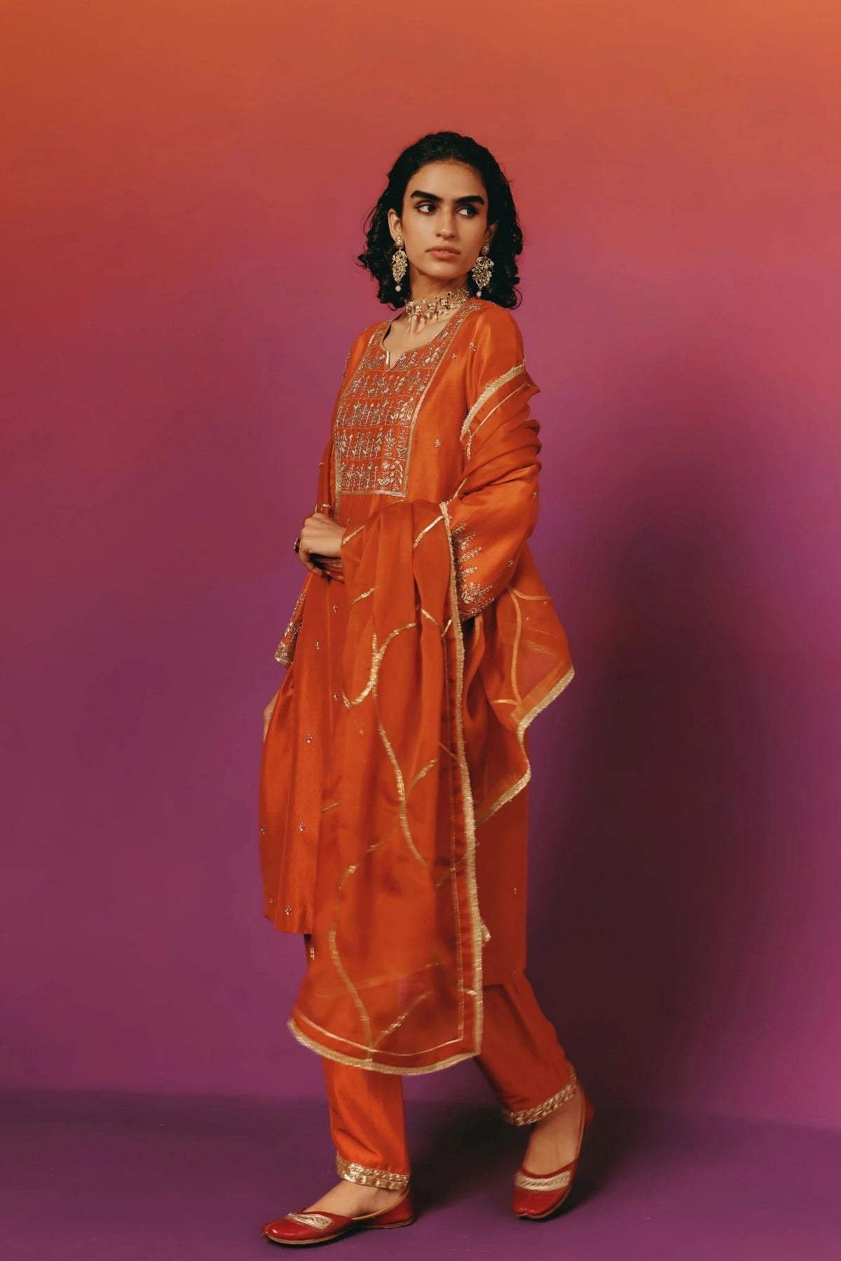 Rust Dabka Kurta Set