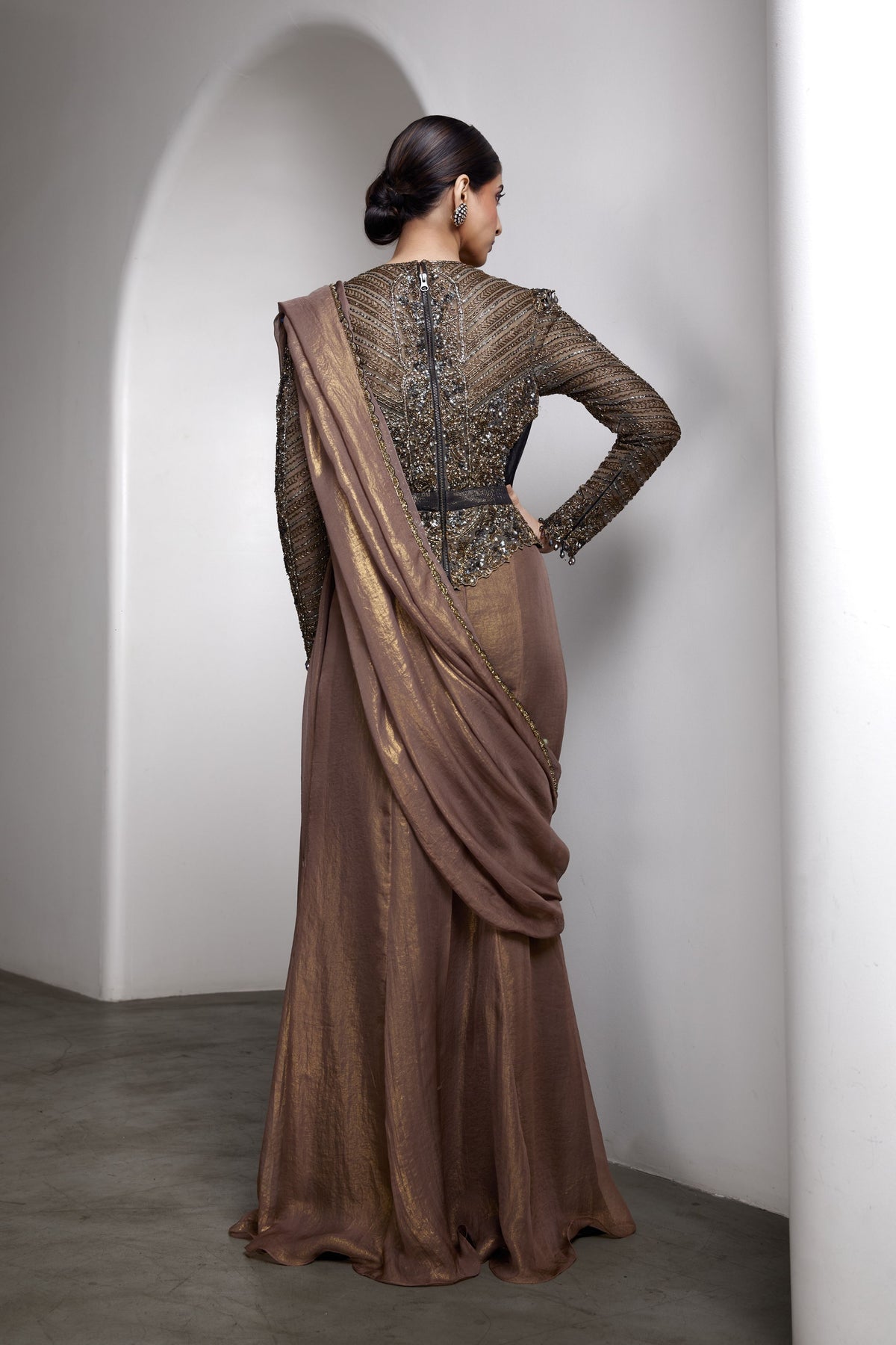 Embellished Nude Saree Set