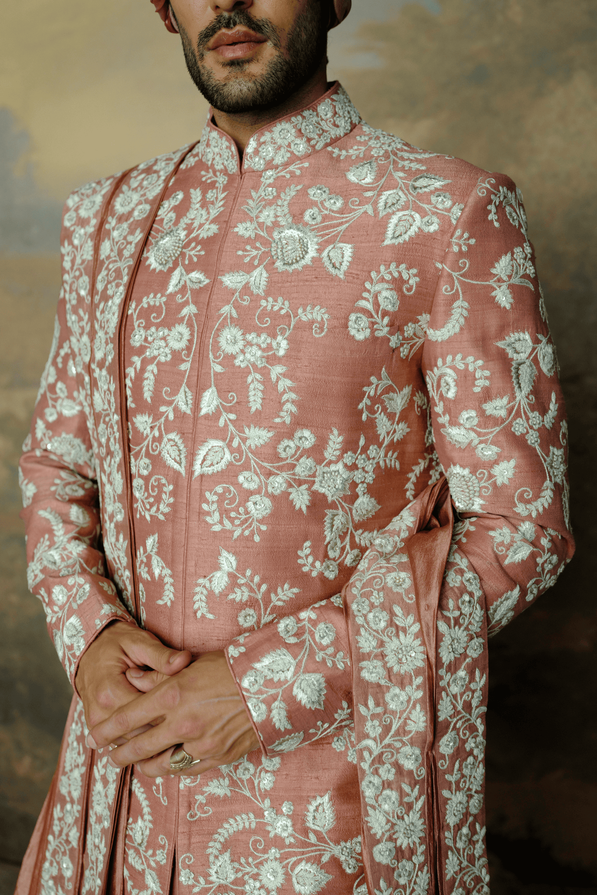 Peach Sherwani Set