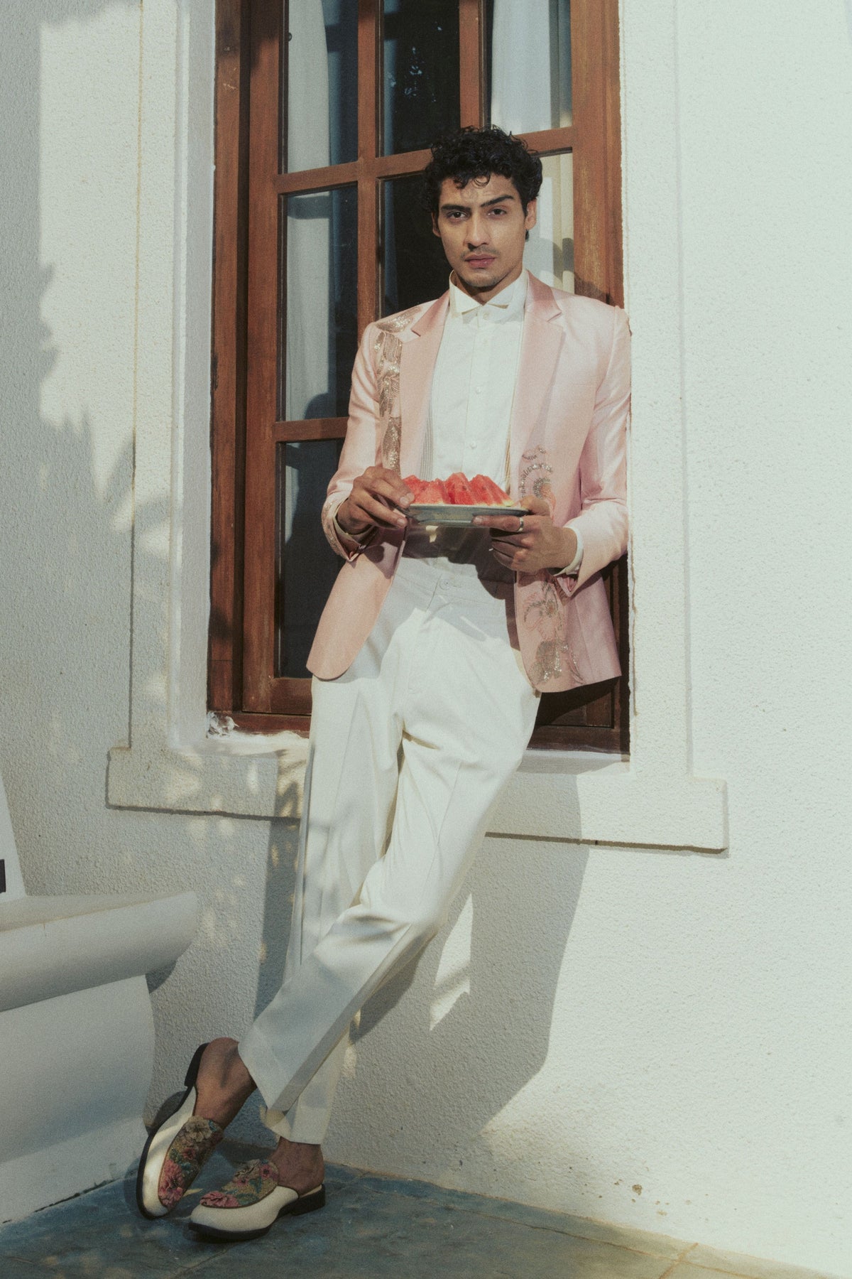 Pink Embroidered Tuxedo Set
