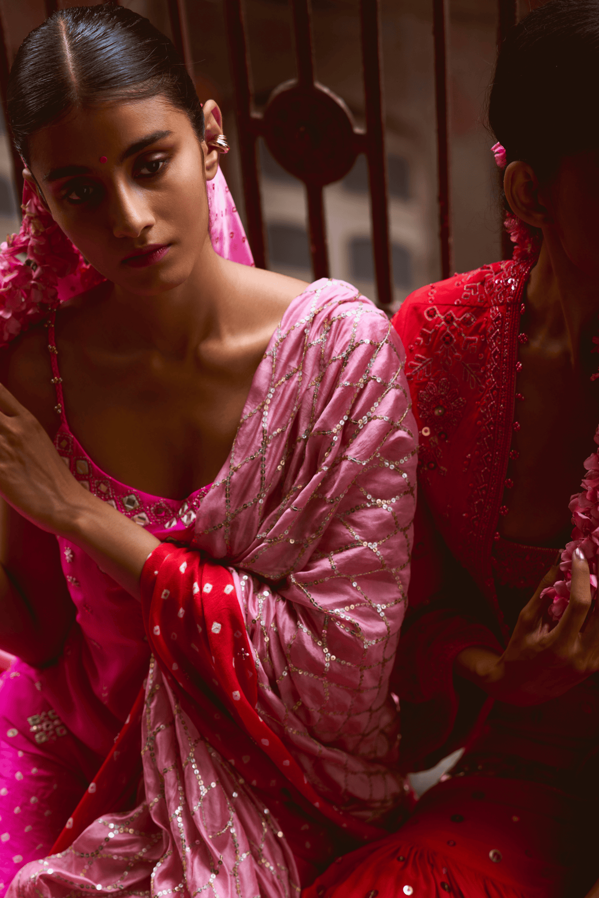 Neon Pink Embroidered Gharara Set
