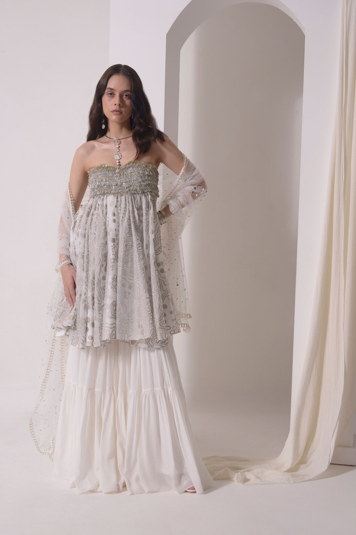 Foil Tassel Tunic With Sharara Set