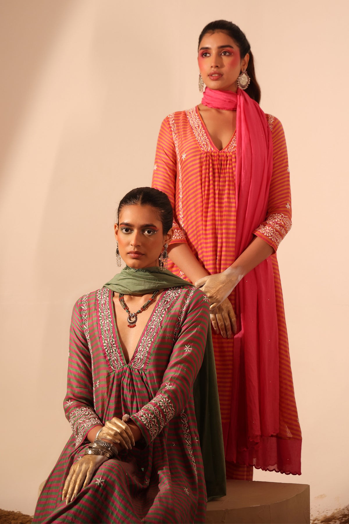 Green Chanderi Kurta Set