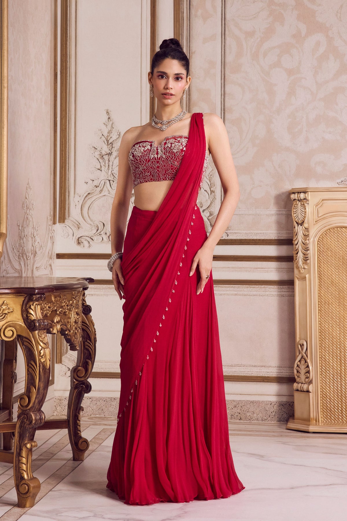 Magenta Pre-draped Saree
