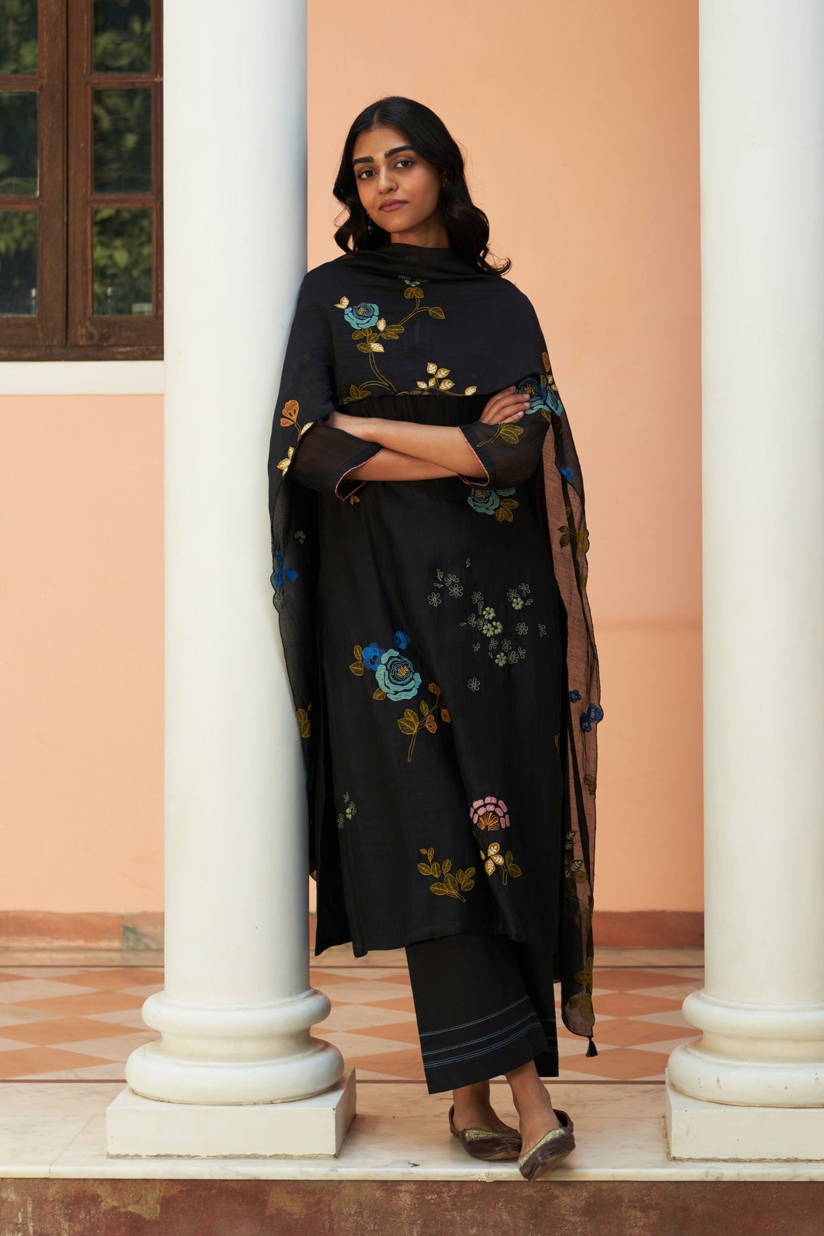 Coal Floral Embroidered Kurta Set