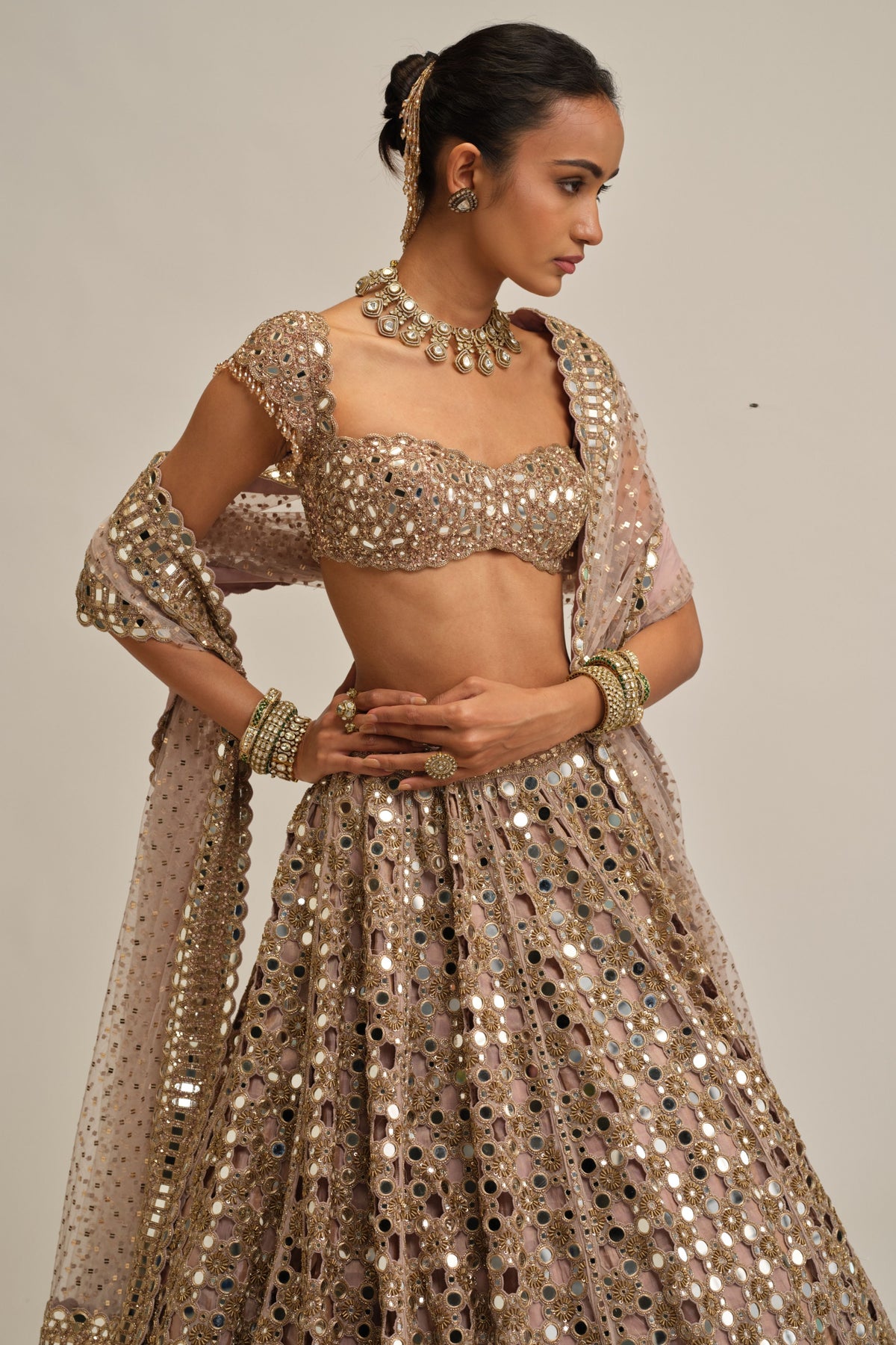 Ash Pink Mirror Lehenga Set