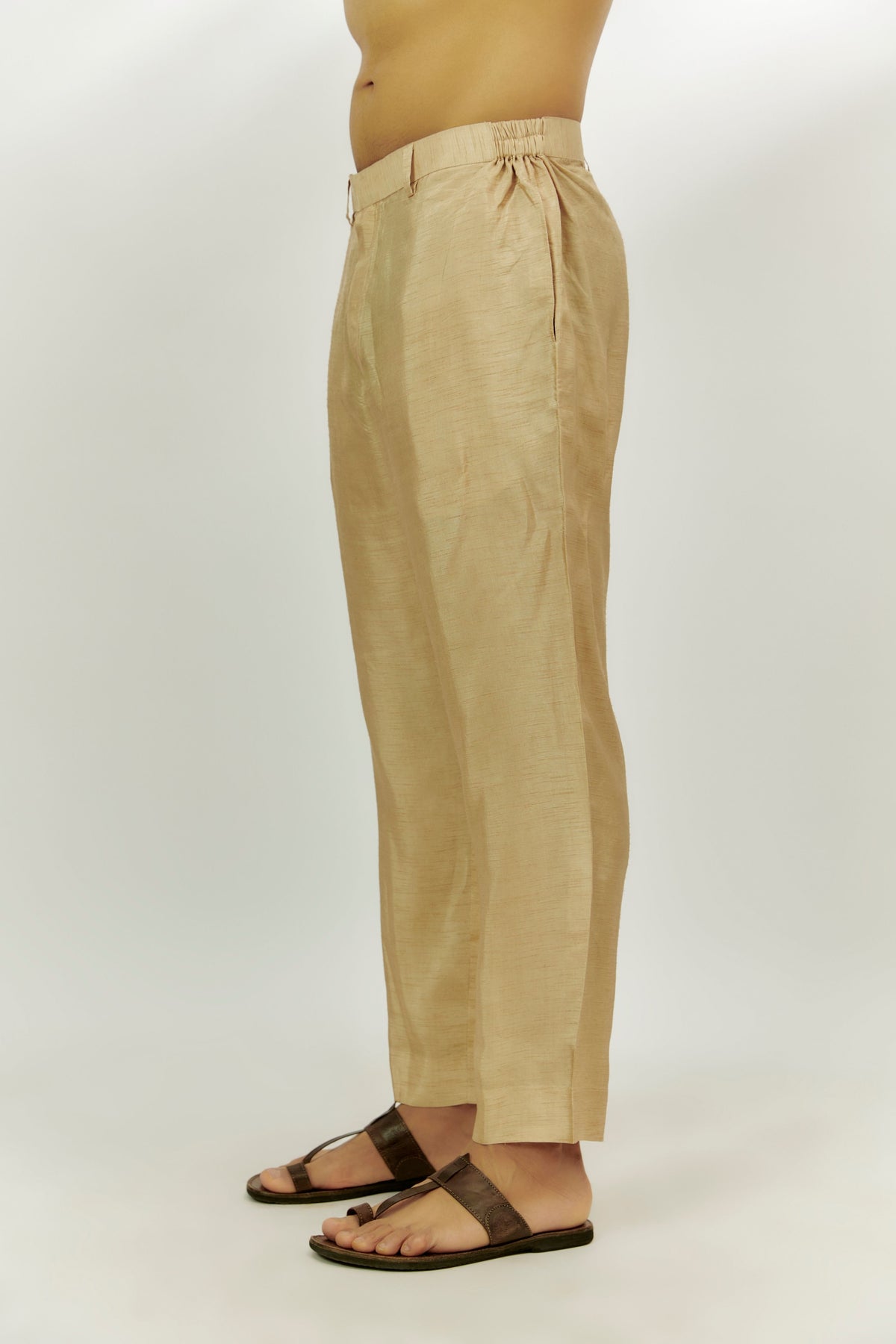 Beige Chanderi Tissue Embroidered Kurta Set