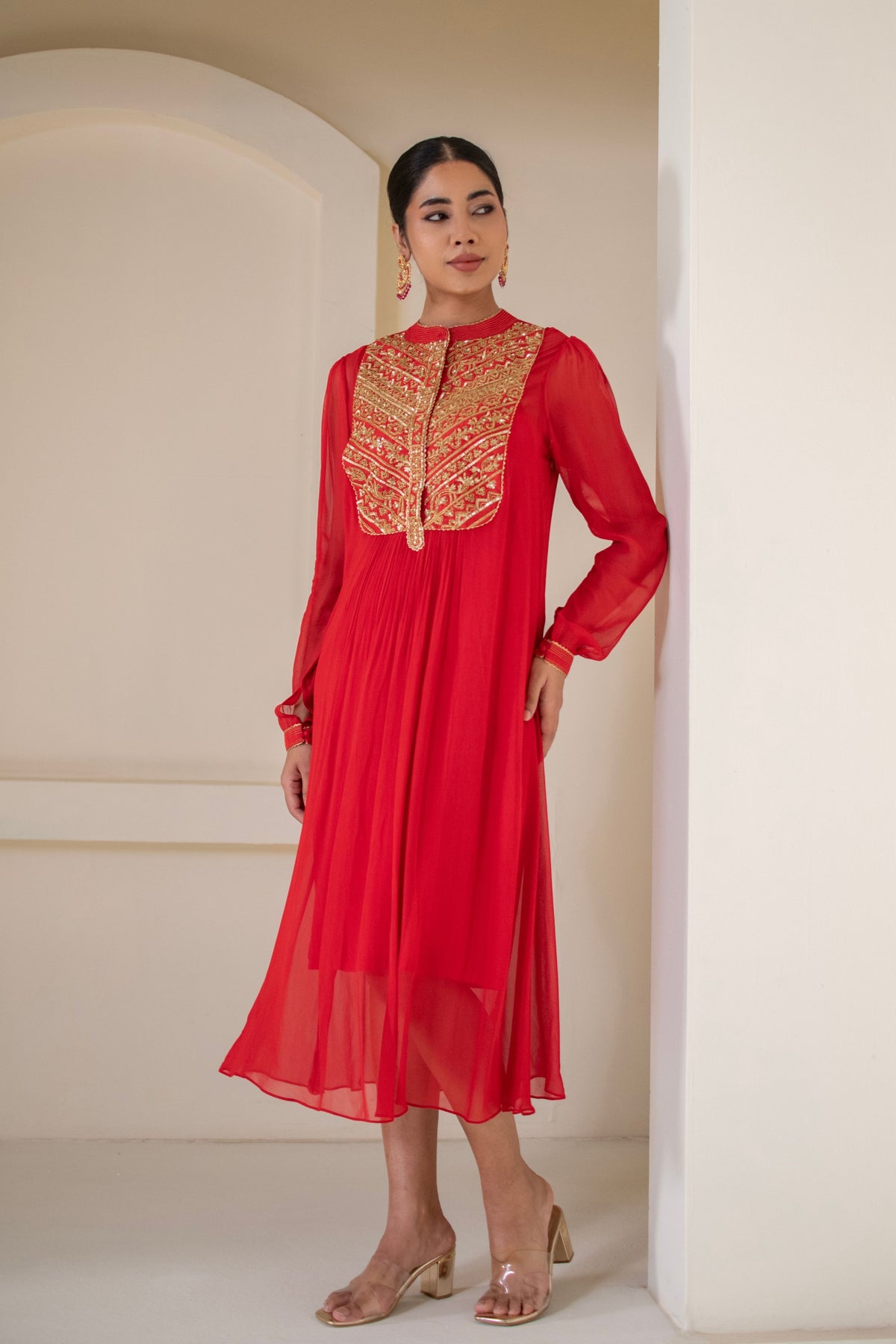 Crimson Red  Embellished  Dress