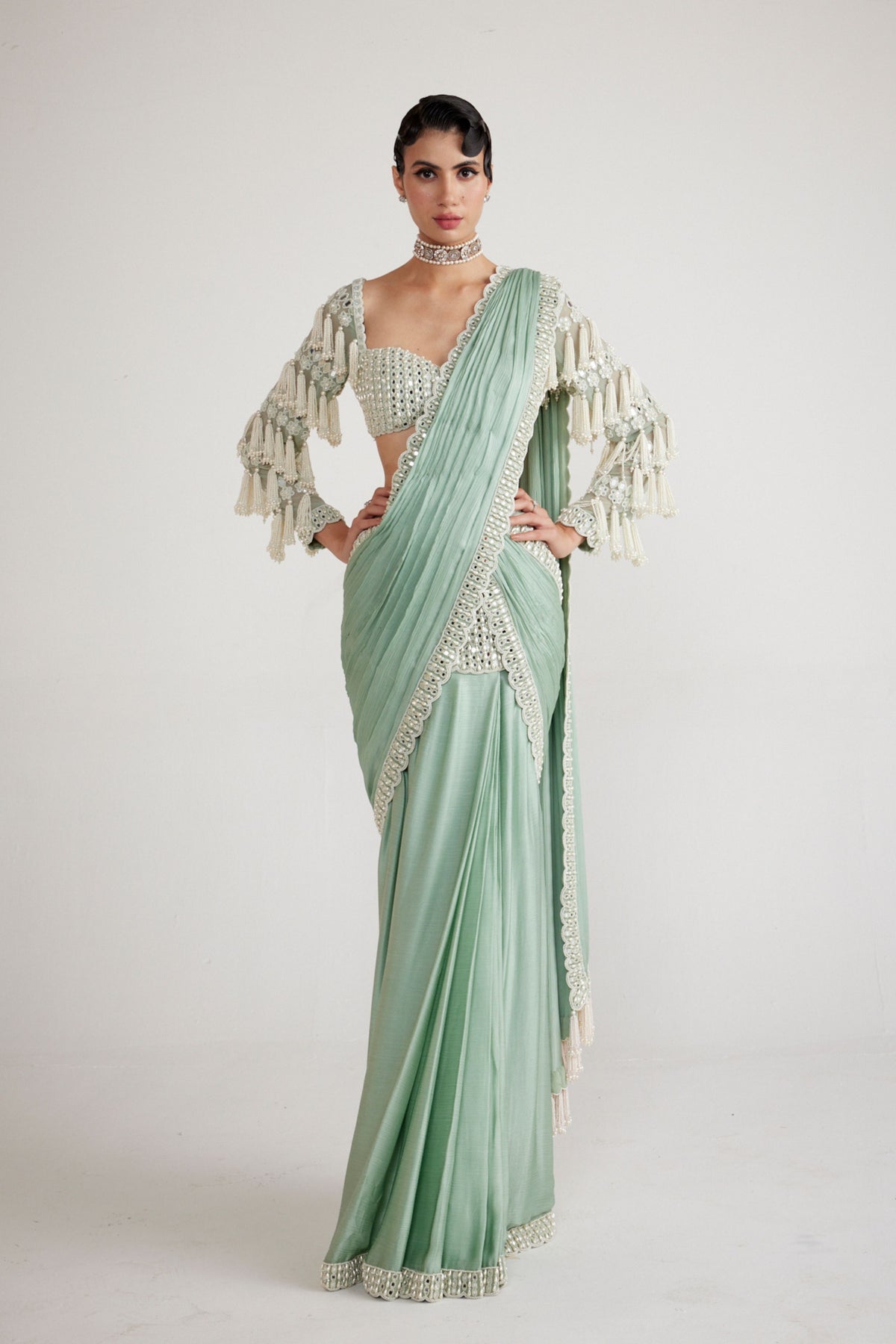 Powder Mint  Saree Set