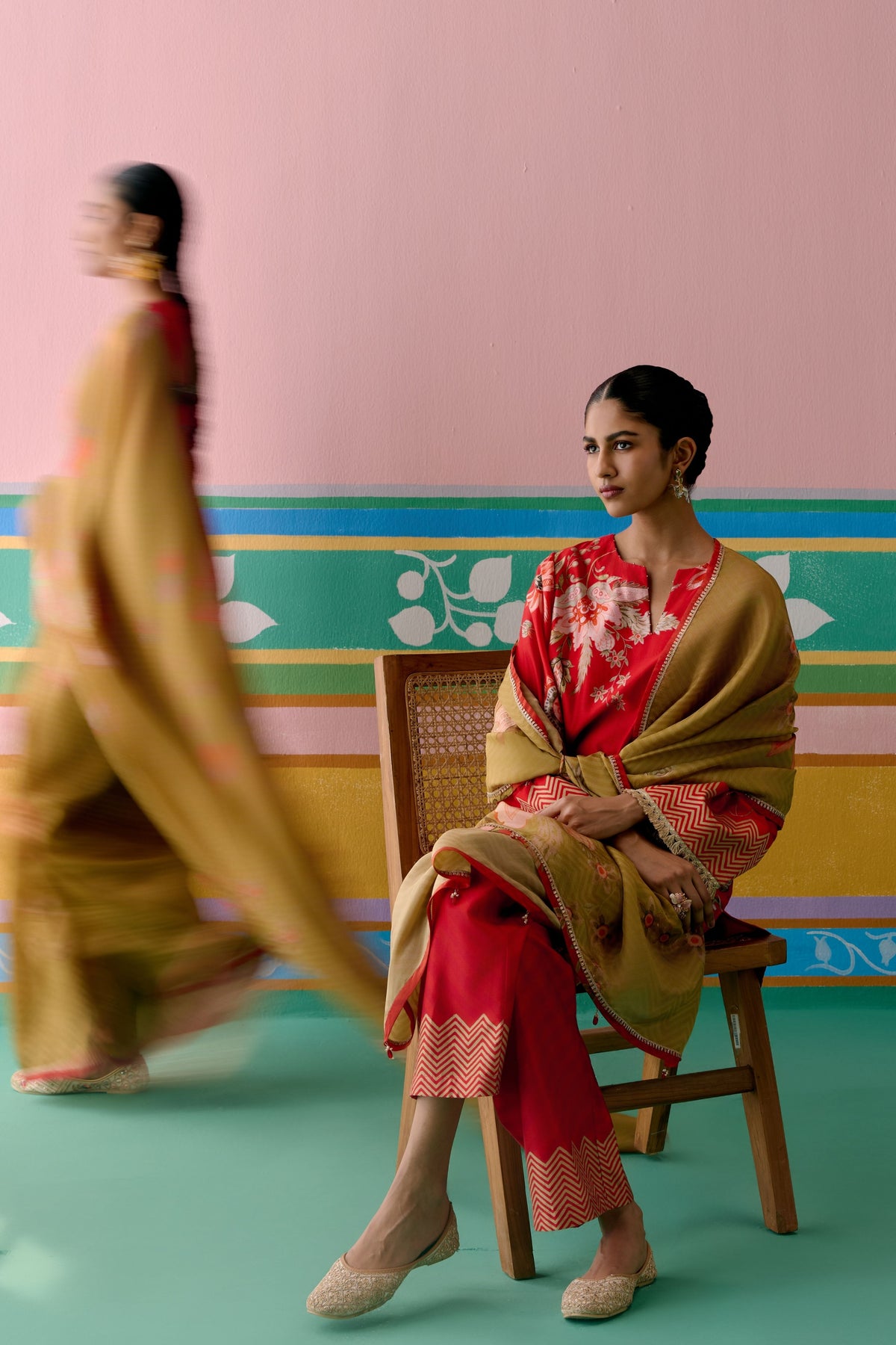 Red Chintz Sharara Set