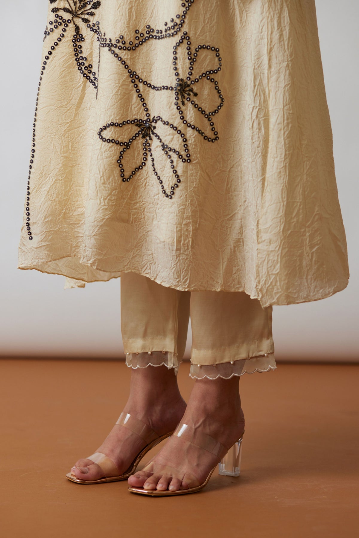 Ivory Crushed Silk Kurta Set