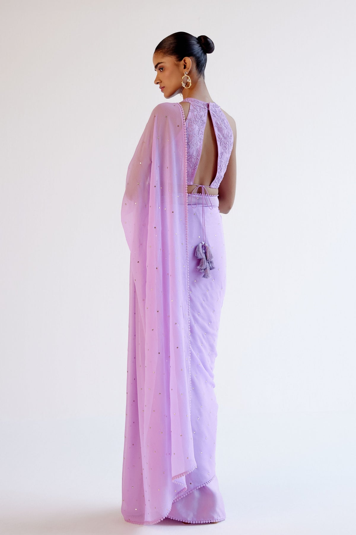 Lilac Mukaish Saree Set