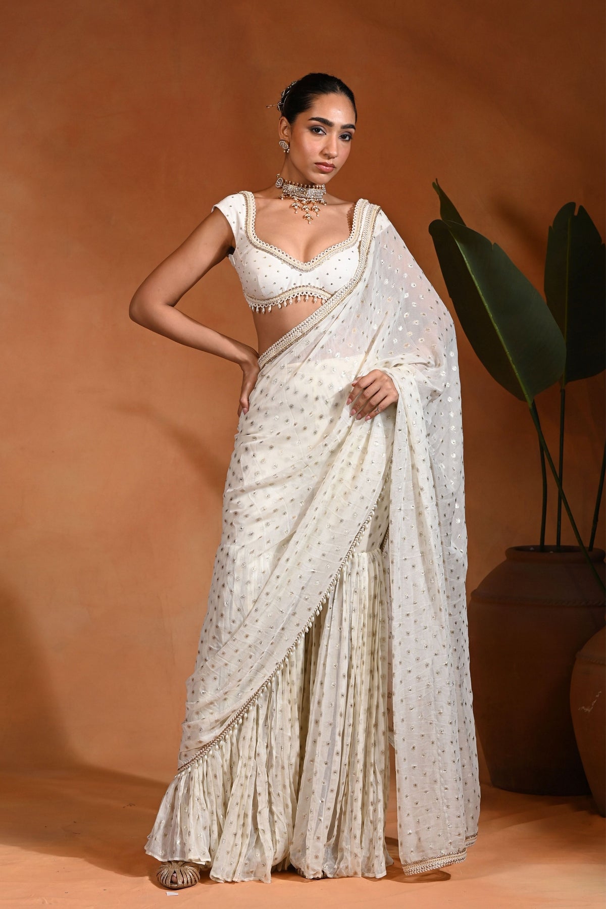 Rooh Pant Ivory Gold Saree