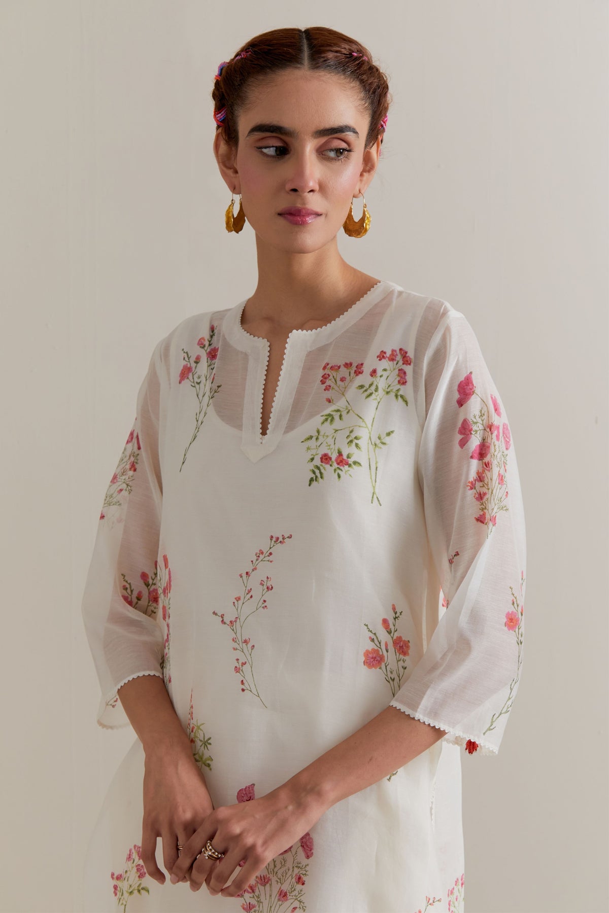 Pink Green Floral Kurta