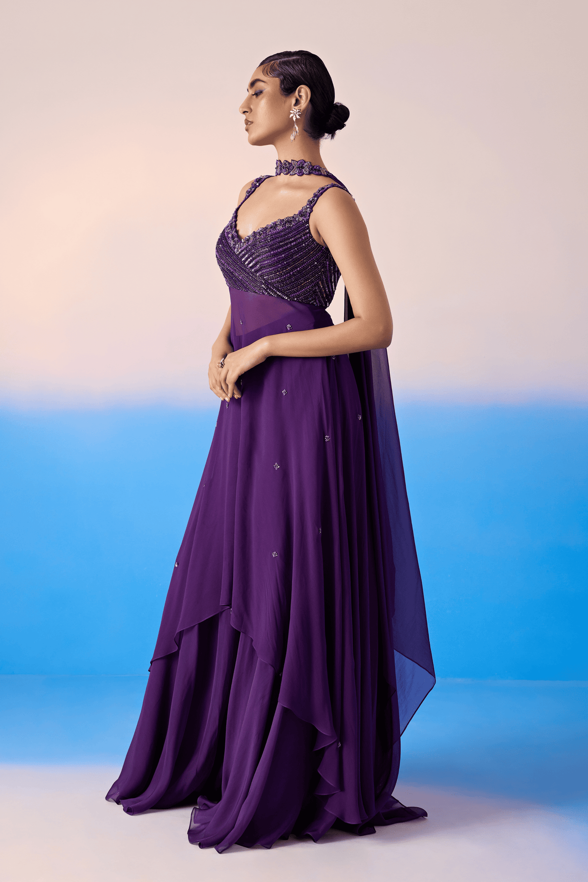 Midnight Purple Embroidered Gown